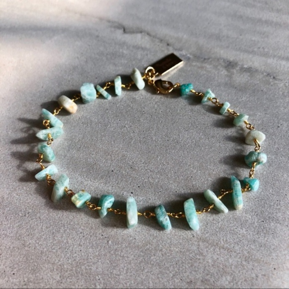 NWT Amazonite Bracelet Link Style 14K Gold S M L - Picture 2 of 7